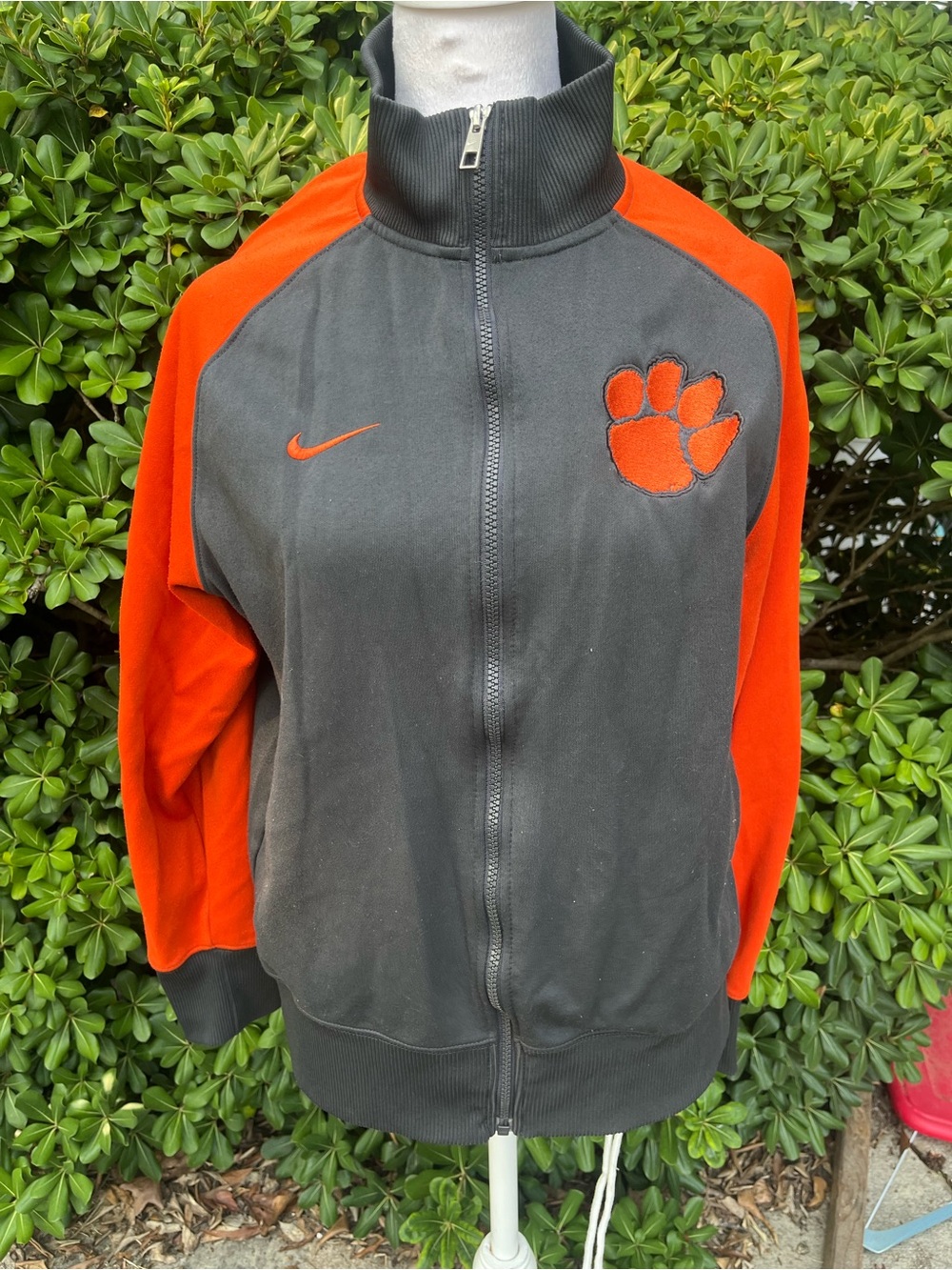 Nike Gray and Orange Paw Zip Up Jacket Size Small